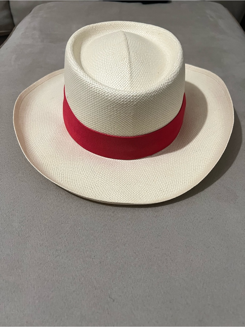 Straw Panama Hat with Red Band
